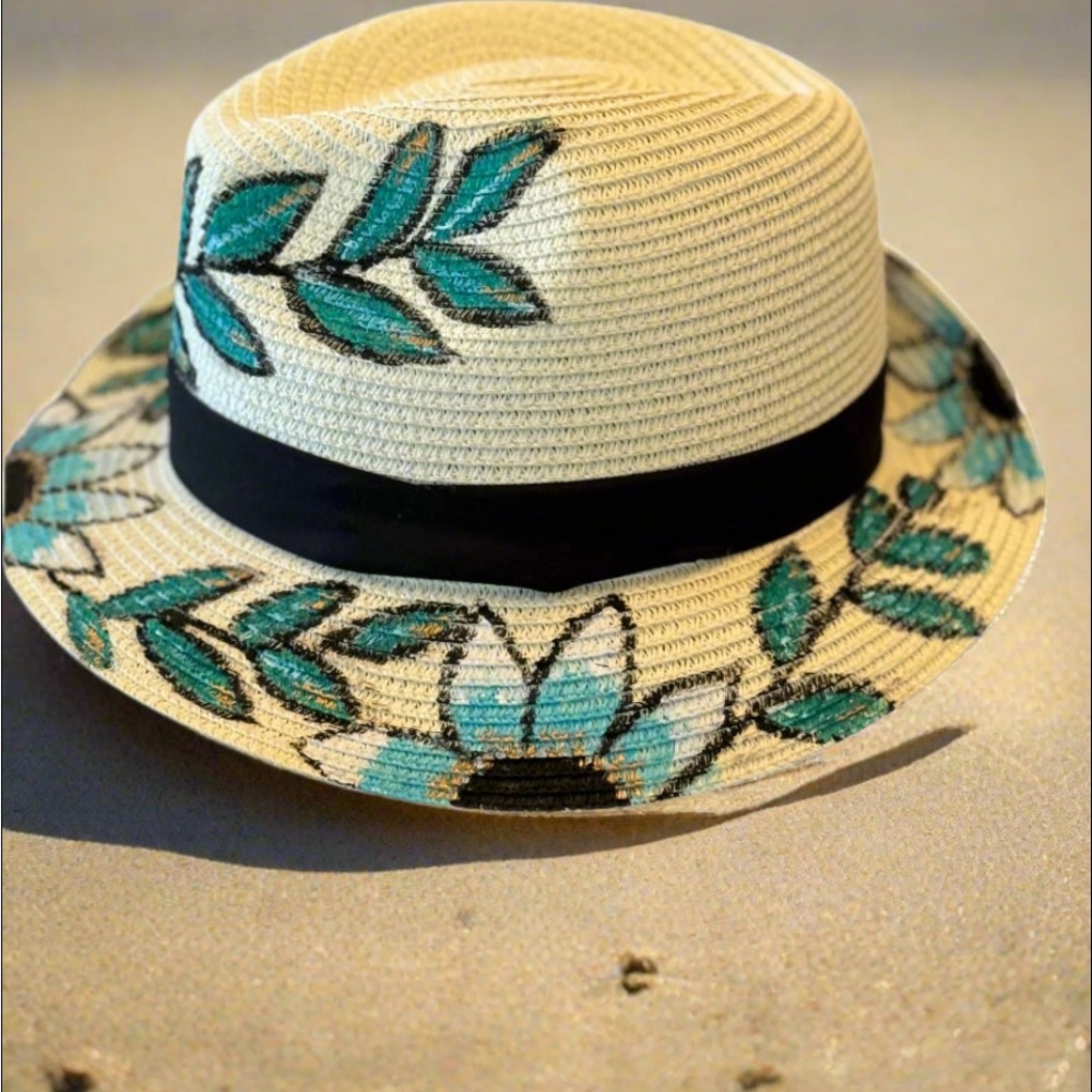Floral Straw Hat with Black Band
